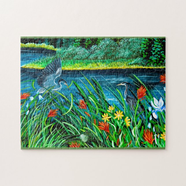 Blue Heron @Todd Sjö Puzzle Pussel (Horisontell)