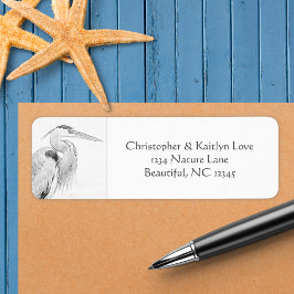 Blue Heron Vatten Bird Beach Coastal Returadress Etikett