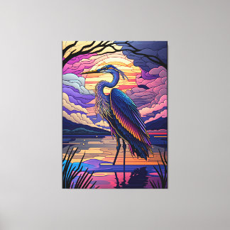 Blue Heron vid Sunset Canvastryck