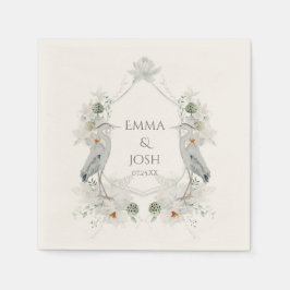 Blue Heron Waterfowl White Blommigt Etheral Bröllo Pappersservett