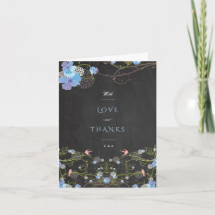 Blue Hibiscus & Sväljer Blommigt Chalkboard Bröllo Tack Kort