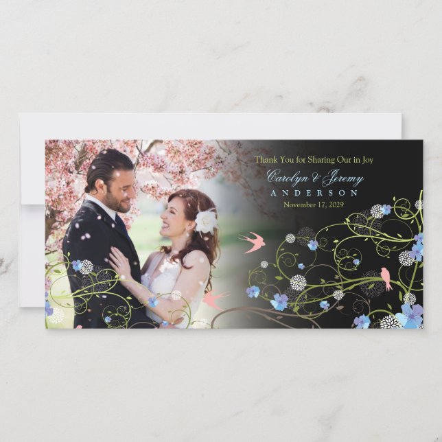 Blue Hibiscus & Sväljer Chic Blommigt Bröllop Phot Tack Kort (Framsida)