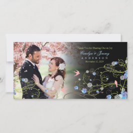 Blue Hibiscus & Sväljer Chic Blommigt Bröllop Phot Tack Kort