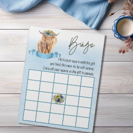Blue Highland Cow Baby Shower Bingo Game Anteckningsblock