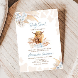 Blue Highland Cow Baby Shower Inbjudningar