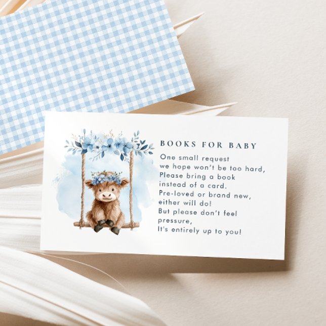 Blue Highland Cow Books For Boy Baby Shower Tilläggskort (Skapare uppladdad)