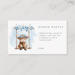 Blue Highland Cow Diaper Raffle Baby Shower Tilläggskort