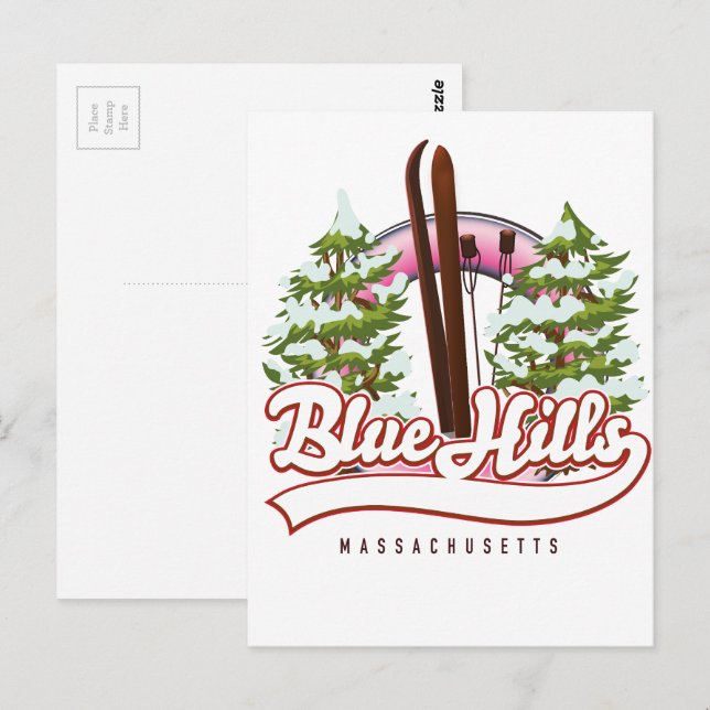 Blue Hills Massachusetts Ski logotyp Vykort (Fram/baksida)