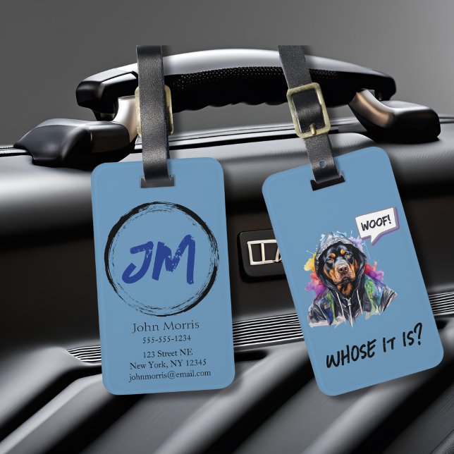 Blue Hip hop Rottweiler Bagagebricka (Blue hip hop rottweiler luggage tag)