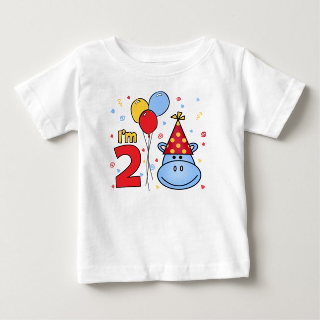 Blue Hippo Ansikte, andra födelsedag Tee Shirt (Framsida)
