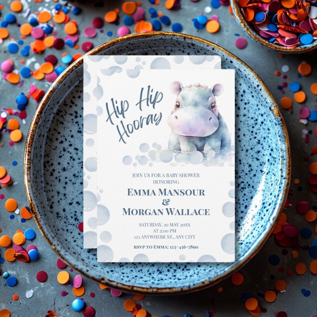 Blue Hippo Baby Shower Julkort (Hippo Themed Baby Shower Invite)