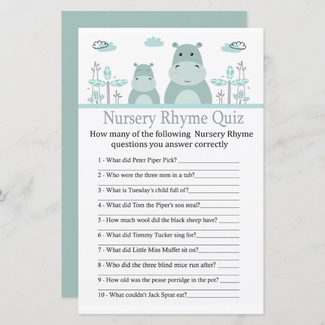 Blue Hippo Nursery Rhyme Quiz babyduschspel (Fram/baksida)