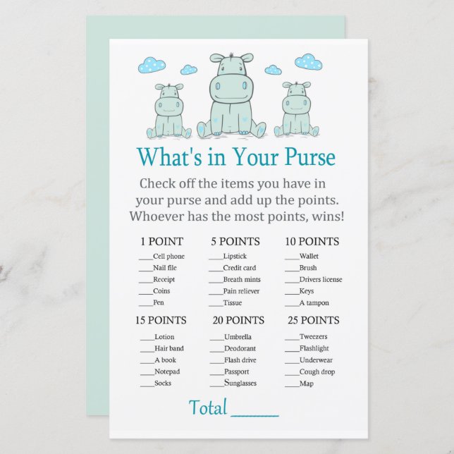 Blue Hippo What's in your purse match (Fram/baksida)