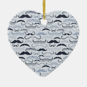 Blue Hipster Mustacher Julgransprydnad Keramik