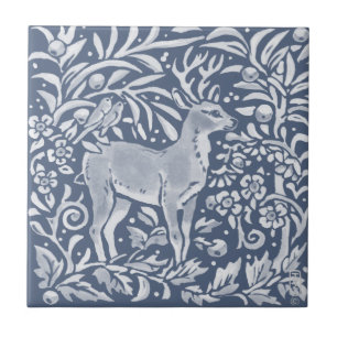 Blue Hjort Buck Birds Woodland Forest Animal Ornat Kakelplatta