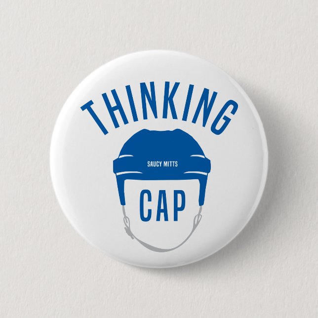 Blue Hockey Helmet Thinking Cap Flair Button Knapp (Framsida)
