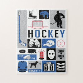 Blue Hockey Inslag Stick Puck Player Pussel