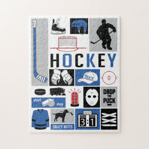 Blue Hockey Inslag Stick Puck Player Pussel