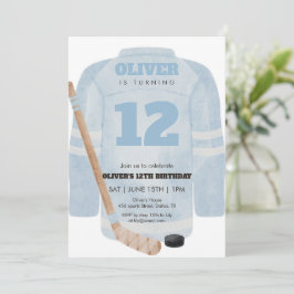 Blue Hockey Jersey Birthday Invitation Inbjudningar