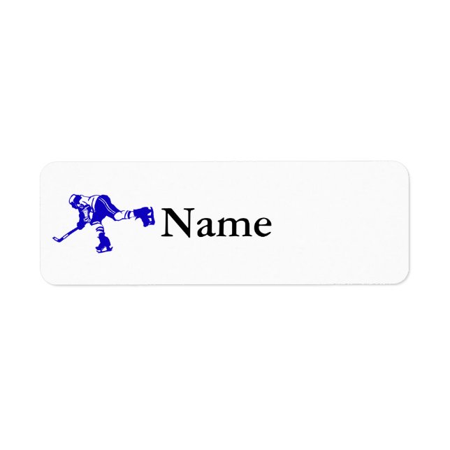 Blue Hockey Player Returadress Etikett (Framsidan)
