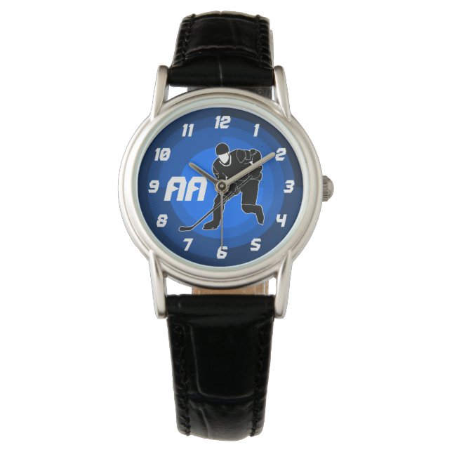 Blue Hockey Player Silhouette Armbandsur (Framsida)