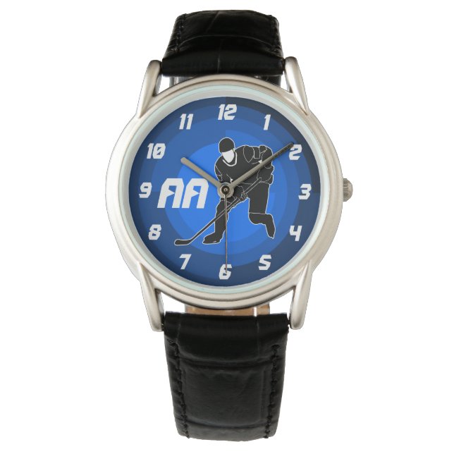 Blue Hockey Player Silhouette Armbandsur (Framsida)