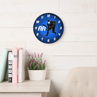 Blue Hockey Player Silhouette Stor Klocka