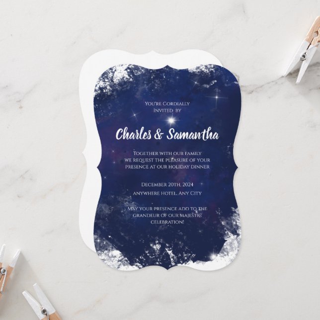 Blue Holiday Greetings Card Christmas Invitation Inbjudningar (Fram/Back In Situ)