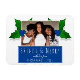 Blue Holly Berry Plant Löv Photo jul Magnet