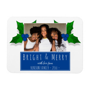 Blue Holly Berry Plant Löv Photo jul Magnet