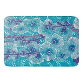 Blue Hollyhock Mallow Malva Flower Blommigt Painti Badrumsmatta