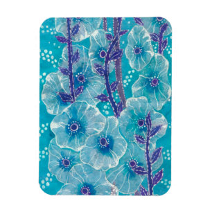Blue Hollyhock Mallow Malva Flower Blommigt Painti Magnet