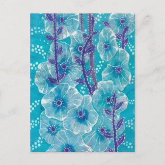 Blue Hollyhock Mallow Malva Flower Blommigt Painti Vykort