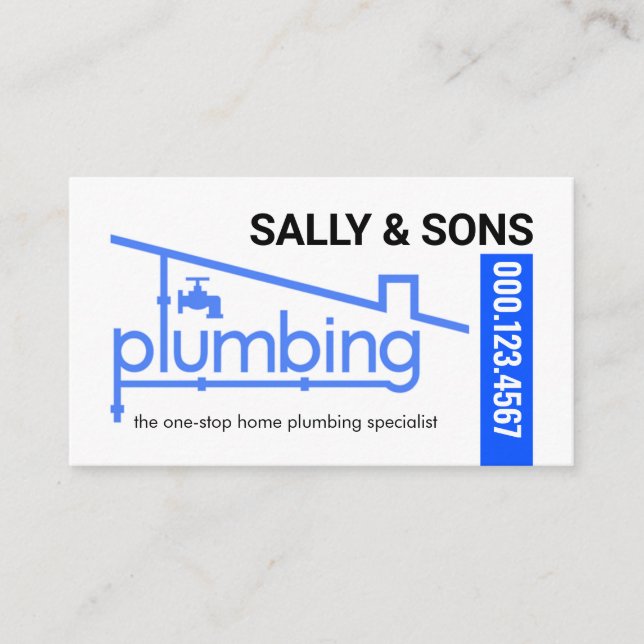 Blue Home Plumbing Pipeline Plumber Service Visitkort (Framsida)