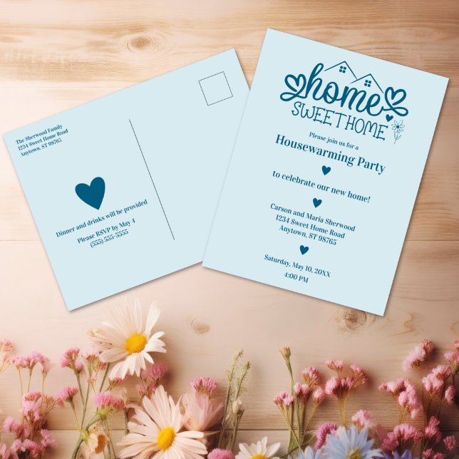 Blue Home Sweet Home Personlig Houseuppvärmning Vykort (Blue Home Sweet Home Personalized Housewarming Postcard
)