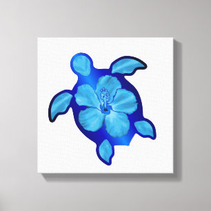 Blue Honu Turtle och Hibiscus Canvastryck