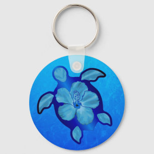 Blue Honu Turtle och Hibiscus Nyckelring