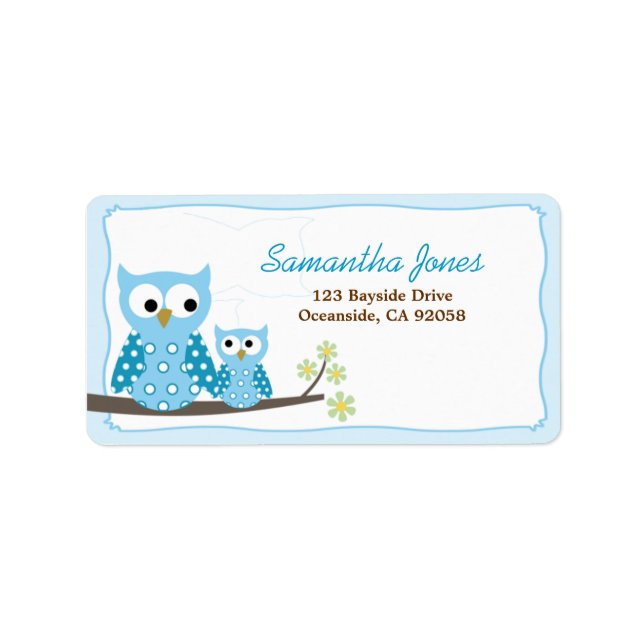Blue Hoot Uggla Baby Shower Address Label Adressetikett (Framsidan)