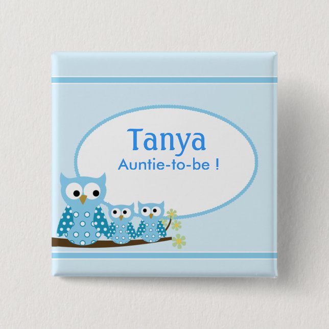 Blue Hoot Uggla Baby Shower Namn bricka-knapp Knapp (Framsida)