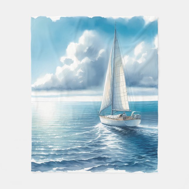 Blue Horizon Solitary Sailboat Fleecefilt (Framsidan)