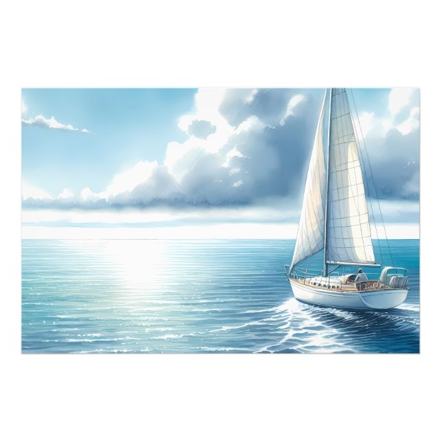 Blue Horizon Solitary Sailboat Fototryck (Framsidan)