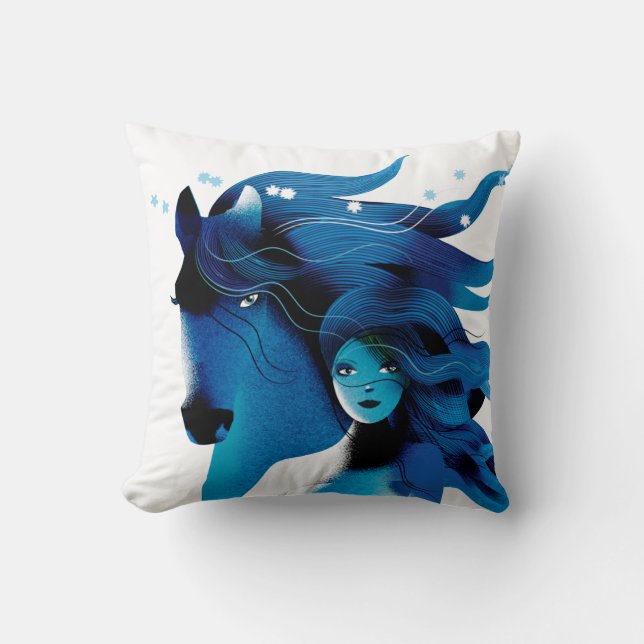 Blue Horse and a Girl Cushion Kudde (Framsida)