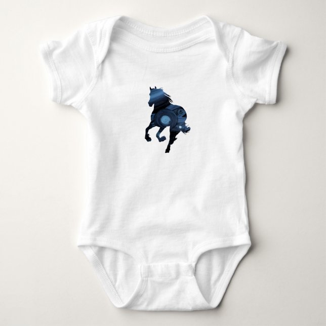 Blue Horse Baby Bodydräkt T Shirt (Framsida)