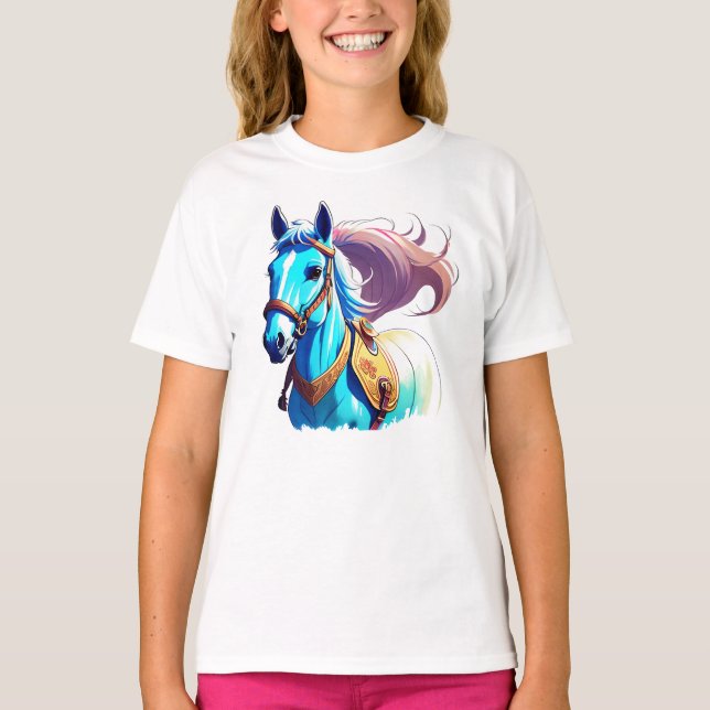 Blue Horse Kids T Shirt (Framsida)