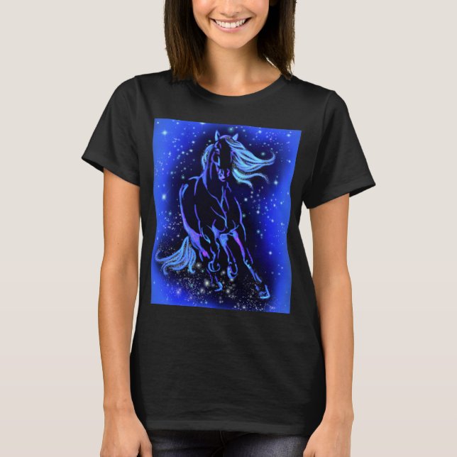 Blue Horse Running T-Shirt Gift Starry Night (Framsida)