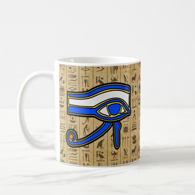 Blue Horus Öga på hieroglyfer Kaffemugg (Vänster)