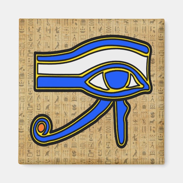 Blue Horus Öga på Hieroglyfer Magnet (Framsidan)