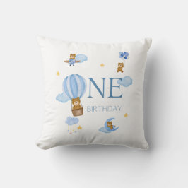 Blue Hot Air Balloon Bear 1st Birthday Baby T-Shir Kudde