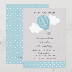 Blue Hot Air Balloon Birthday Invitation Inbjudningar