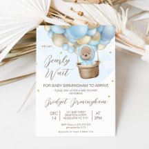 Blue Hotair Balloon Barly Wait Baby Shower